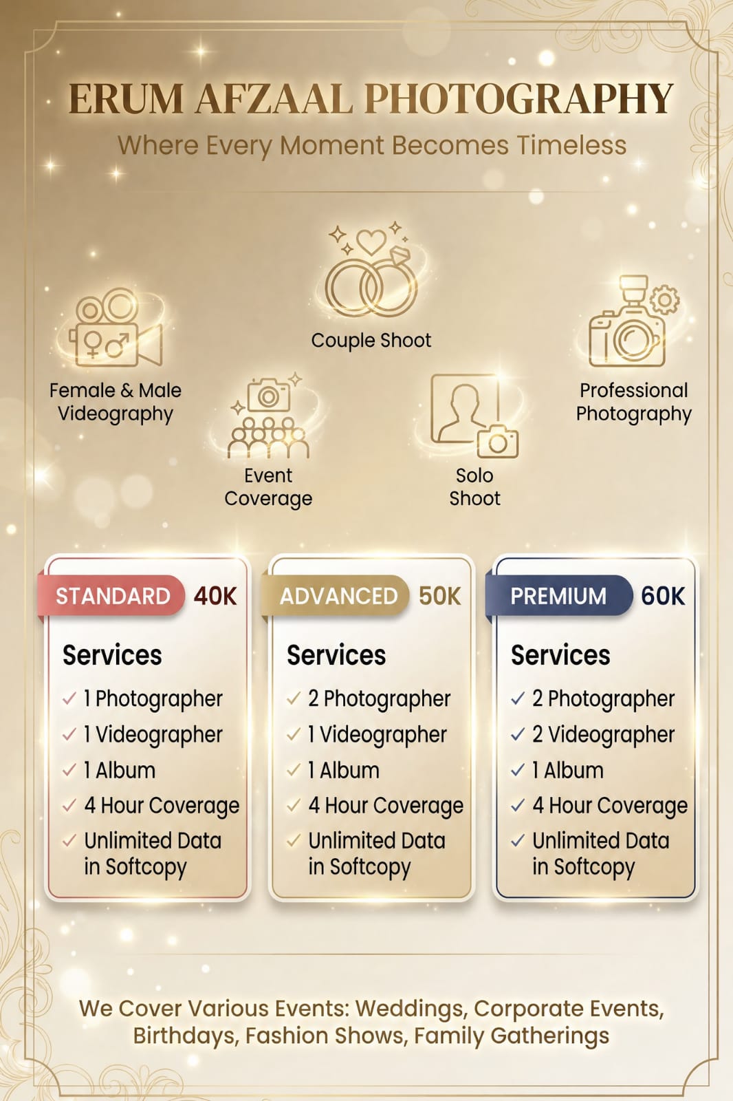 Wedding packages, Erum Afzaal Photo graphy